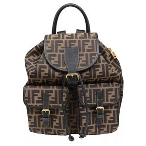 Fendi Zucca Bag Pack Canvas Leather Brown Black Backpack Rucksack with COA